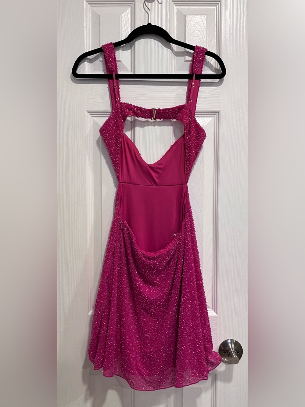 Oh Polly Emilion Embellished Cut Out Mini Beaded Dress Fuschia Hot Pink Size 6 - Picture 6 of 8